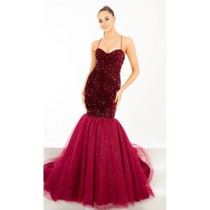 TNP223 MAKE AN OFFER burgundy sequin evening prom pageant fishtail